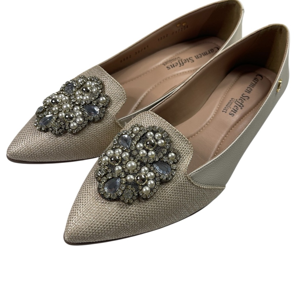 Carmen Steffens Women's Beaded Beige Flats 9M Wedding Easter Comfortable - Picture 3 of 10